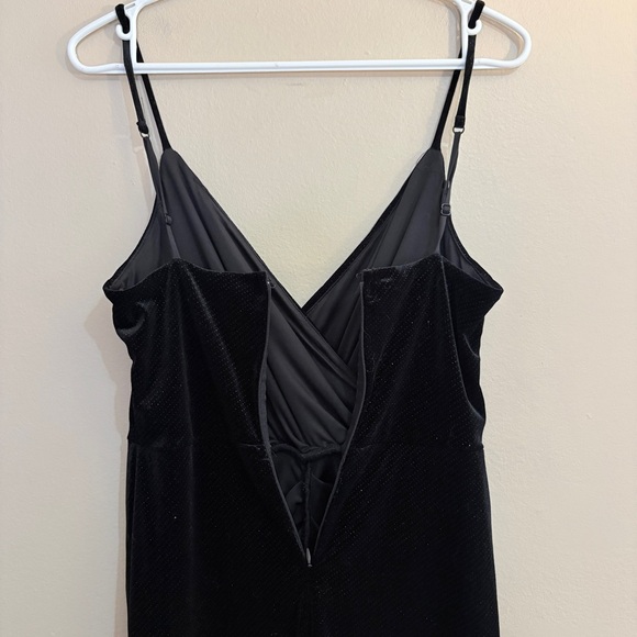 Dynamite Black Sparkly Velvet Midi Dress Faux Wrap Style Ruffle w Slit - Small - Picture 14 of 15